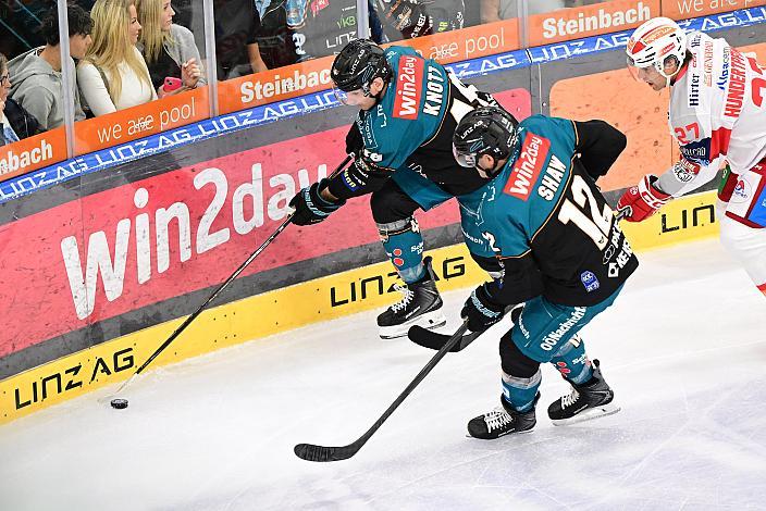 Graham Knott (Steinbach Black Wings Linz), Brady Shaw (Steinbach Black Wings Linz), Thomas Hundertpfund (EC KAC),  8. Runde ICE, Steinbach Black Wings Linz vs EC KAC, Linz AG Eisarena 
