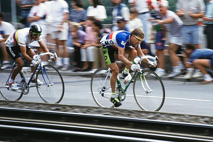 v.l. Charly Mottet (FRA), Herren Profi Rennen, Strasse WM Stuttgart, 1991