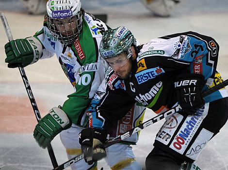 Philipp Lukas Linz und Brock McBride, Laibach, EHC Liwest Black Wings Linz vs. HDD Tilia Olimpija Ljubljana, 5. Semifinale