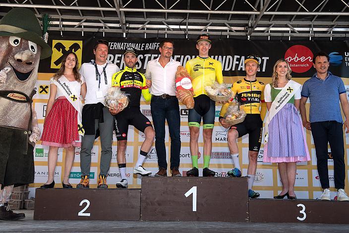Siegerpodest Etappe und Gesamt, 2. Platz Alexis Guerin (FRA, Team Vorarlberg), Sieger Rainer Kepplinger (AUT, Hrinkow Advarics), 3. Platz Johannes Staune-Mittet (NOR, Team Jumbo-Visma)  St.Florian, Asten - Resort Hinterstoder, Höss, Int. Raiffeisen Oberösterreich Rundfahrt UCI Kat. 2.2