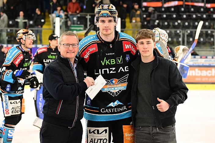 Spieler des Abends Graham Knott (Steinbach Black Wings Linz) Win2Day ICE Hockey League,  1. Viertelfinale, Steinbach Black Wings Linz vs Moser Medical Graz 99ers,  Linz AG Eisarena 