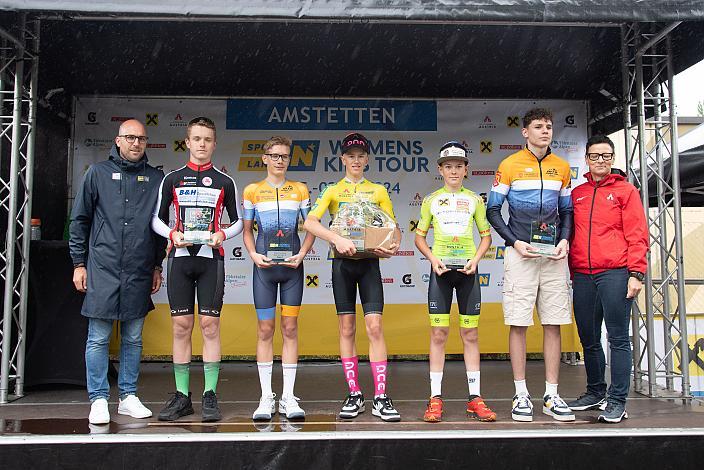 Florian König (ÖRV Generalsekretär), 4. Platz Tim Niklas Brehme (GER, Thüringen), 2. Platz Agoston Molnar (HUN, MTB Sopron), Gesamtsieger  Marc Hierschläger (AUT, LRV OÖ - Wien), 3. Platz Georg Wartlsteiner (AUT, LRV Tirol), 5. Mate Lovasz (HUN),  Amstetten. 3. Etappe Sportland NOE WOMENS  KIDS Tour