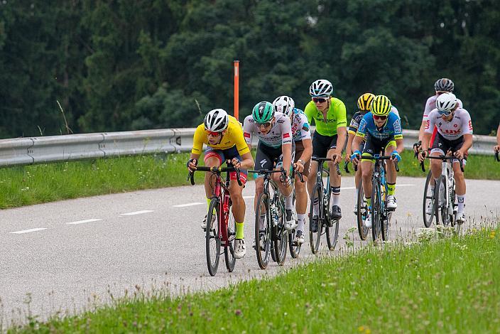 Im Gelben Trikot des Gesamtführenden Alec Segaert (BEL, Gaverzicht Be - Okay) 46. Int. Keine Sorgen,  Junioren Rundfahrt UCI Kat. MJ 2.1, 2. Etappe Rohrbach - Rohrbach