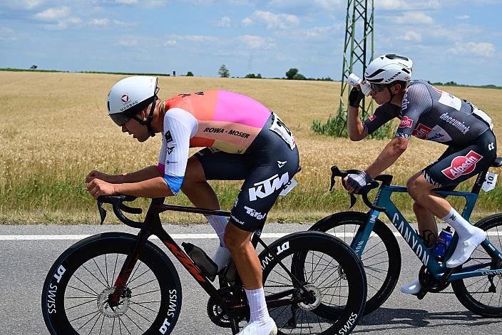Staatsmeister 2025 Tim Wafler (AUT, Tirol Cycling Team) mit Fluchtgefährten Tobias Bayer (AUT, Alpecin-Deceuninck),,  ÖM Staatsmeisterschaft, Strassenrennen,, Illmitz, Burgenland