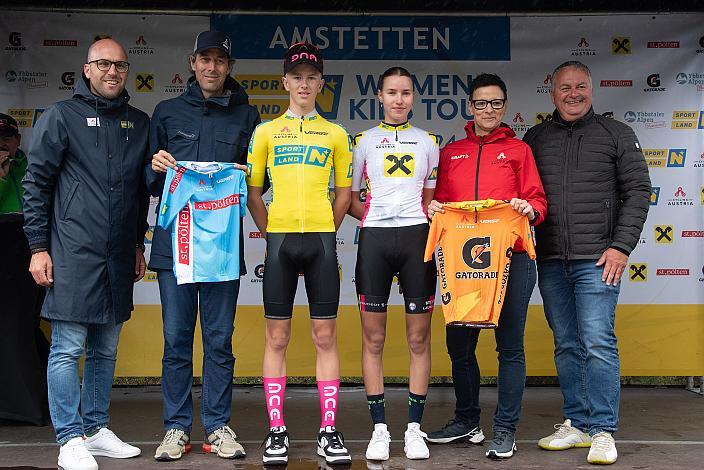 Im gelben Trikot Marc Hierschläger (AUT, LRV OÖ - Wien),  Beste Dame U17 Meta Tancik (SLO) Amstetten. 3. Etappe Sportland NOE WOMENS  KIDS Tour