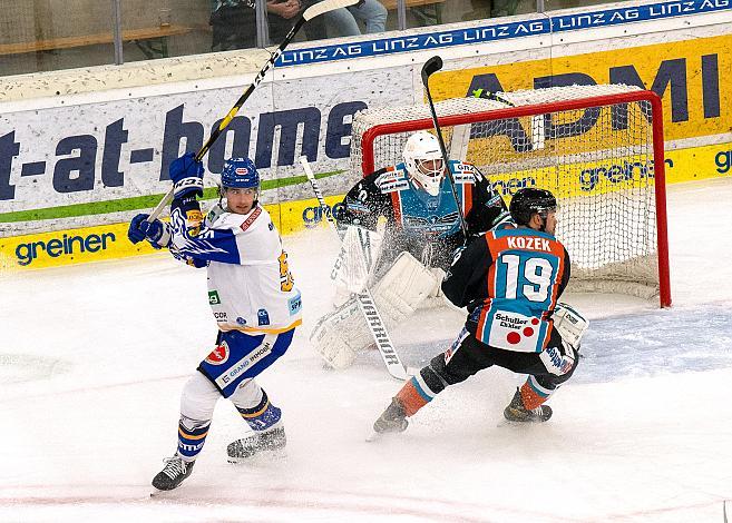 Raphael Wolf (EC GRAND Immo VSV), Andrew Kozek (Black Wings 1992), Tormann David Kickert (Black Wings 1992) Black Wings Linz vs EC VSV, Eishockey, Bet at Home ICE Hockey League