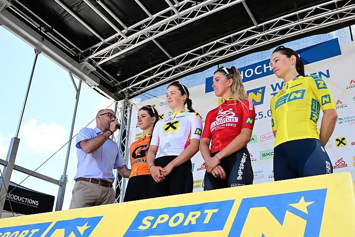 Die Trikotgewinner mit Florian König (ÖRV Generalsekretär), Olga Wankiewicz (POL, MAT Atom Deweloper Wroclaw), Leni Burger (GER, Deutschland), Leila Gschwendtner (AUT, Smurfit Westrock Cycling Team), Lea Fuchs (SUI, Spar CTO Woman), Ybbsitz - Hochkar, Sportland NÖ women tour