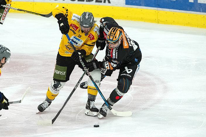 Marc-Oliver Roy (HC Pustertal Wölfe), Julian Pusnik (Steinbach Black Wings Linz), Steinbach Black Wings Linz vs HC Pustertal Woelfe, 7. Runde ICE Hockey League, Steinbach Black Wings Linz, Linz AG Eisarena 