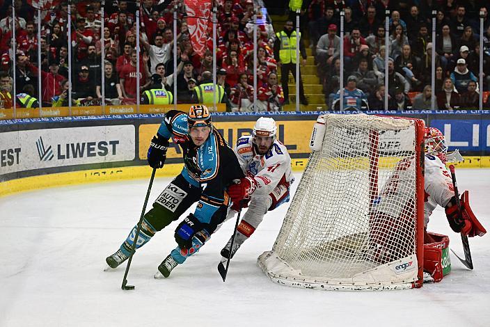 Brian Lebler (Steinbach Black Wings Linz), Jesper Jensen Aabo (EC KAC), Tormann Sebastian Dahm (EC KAC)  Semifinale 4, Win2Day ICE Hockey League, 4. Semifinale, Steinbach Black Wings Linz vs EC KAC,  Linz AG Eisarena 