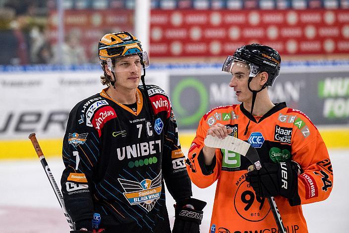 Brian Lebler (Steinbach Black Wings Linz), Daniel Oberkofler (Moser Medical Graz 99ers) Steinbach Black Wings Linz vs Moser Medical Graz 99ers, Pre-Play-Offs, 3. Runde ICE Hockey League, Steinbach Black Wings Linz, Linz AG Eisarena 
