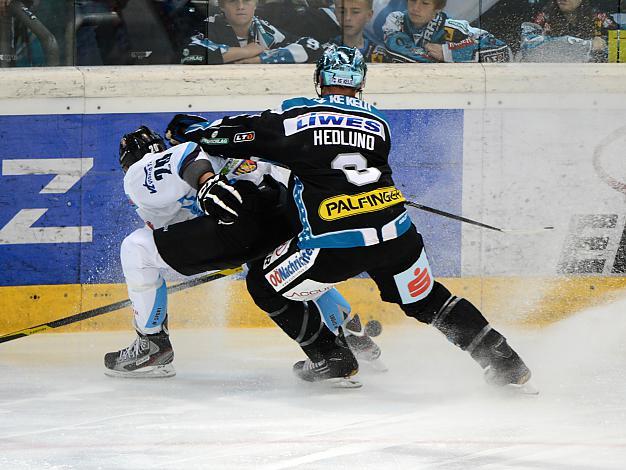 Andy Hedlund, Linz und Istvan Sofron, Szekesfehervar, EHC Liwest Black Wings Linz vs SAPA Fehervar AV19