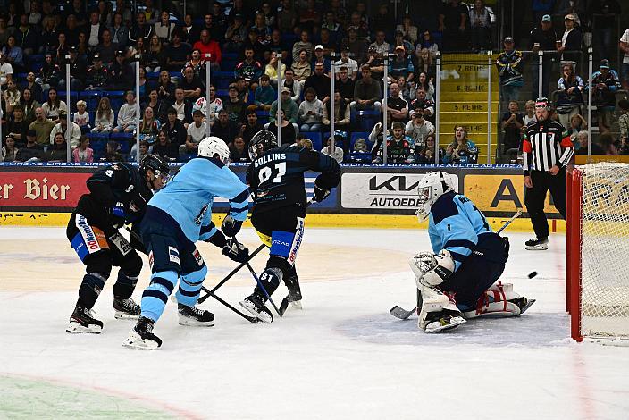 Emilio Romig (Steinbach Black Wings Linz) trifft zum 1 zu 0, Steinbach Black Wings Linz - HK Nitra (SVK), Linz AG Eisarena 