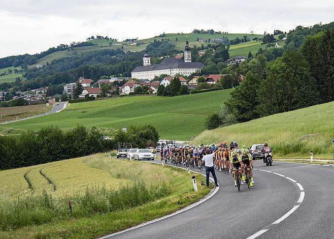 Das Feld der Fahrer vor STift Schlierbach 3. Etappe Traun - Ternberg, Radsport 10. Int. OOE Rundfahrt  