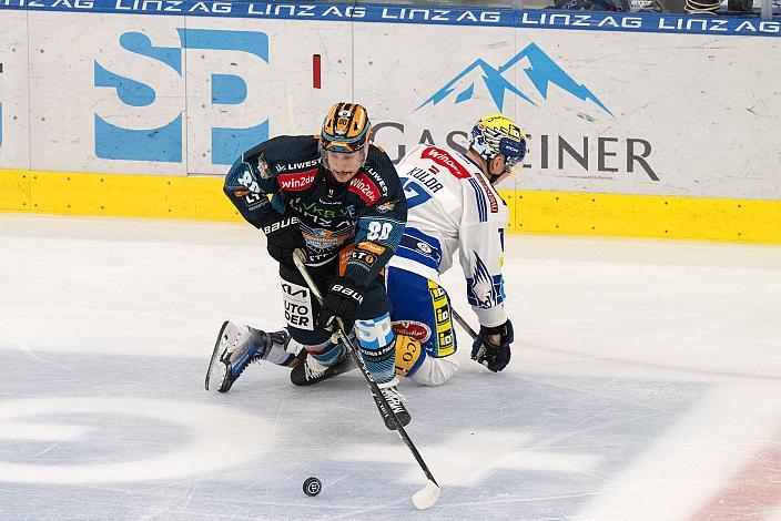 Julian Pusnik (Steinbach Black Wings Linz), Arturs Kulda (EC iDM Wärmepumpen VSV), Steinbach Black Wings Linz vs EC IDM Wärmepumpen VSV, 2. Runde ICE Eishockey Liga, Linz AG Eisarena