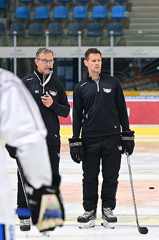 Assistent Coach Mark Szücs (Steinbach Black Wings Linz), Head Coach Philipp Lukas (Steinbach Black Wings Linz) Erstes Eistraining, Steinbach Black Wings Linz , Linz AG Eisarena 