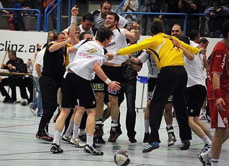  HLA, HC Linz AG vs ALPLA HC Hard die Linzer feiern den Aufstieg ins Semifinale.