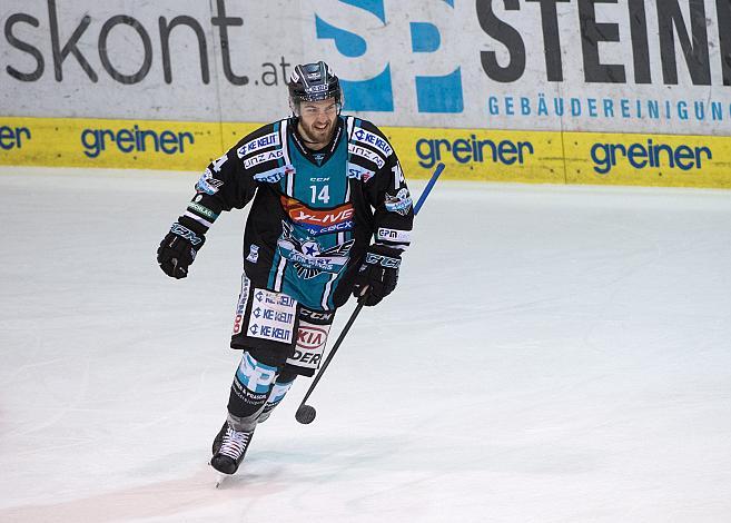David Franz (EHC Liwest Black Wings Linz) feiert das 2 zu 0 EHC Liwest Black Wings Linz vs Fehervar AV 19