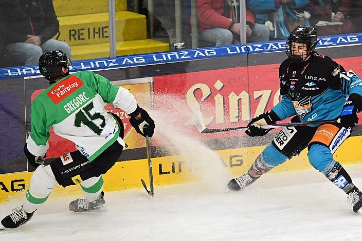 Blaz Gregorc (HK Olimpija Ljubljana), Jonathan Oschgan (Steinbach Black Wings Linz), 22. Runde ICE, Steinbach Black Wings Linz vs HK Olimpija Ljubljana, Linz AG Eisarena 