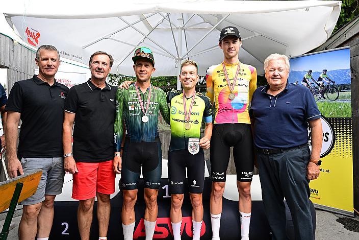 Podest Herren Berg Sieger am Gaisberg Hermann Pernsteiner (AUT, D2mont Merida Cycling), 2. Platz Riccardo Zoidl (AUT, Hrinkow Advarics), 3. Platz Philipp Hofbauer (AUT, Team Vorarlberg),  Herren Elite, U23, Road Cycling League Austria, Gaisbergrennen Salzburg