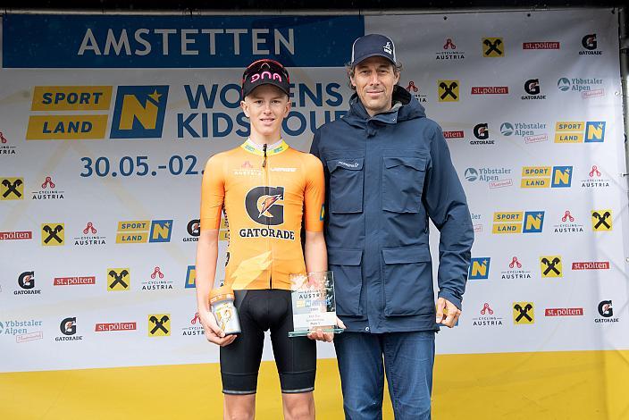 Mag. Roland Pils (Vize Präsident LRV Niederösterreich), Punktetrikotsieger Marc Hierschläger (AUT, LRV OÖ - Wien) Amstetten. 3. Etappe Sportland NOE WOMENS  KIDS Tour