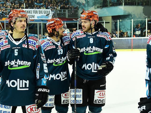 v.l. Franklin MacDonald, Bernhard Fechtig, Michael Mayr, Linz, EC Red Bull Salzburg vs EHC Liwest Black Wings Linz, Halbfinale, 3. SF Semifinale, Play-Offs 
