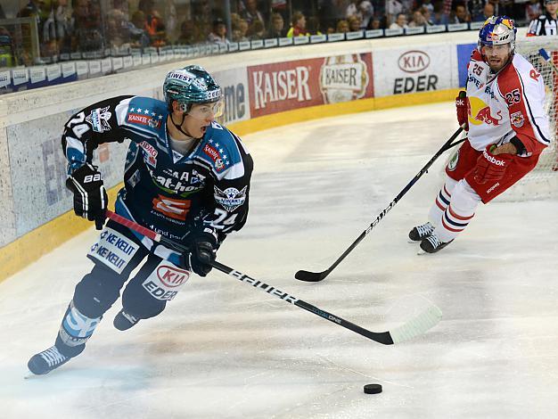 Daniel Oberkofler, Linz und Robert Davison, Salzburg. EHC Liwest Black Wings Linz vs EC Red Bull Salzburg