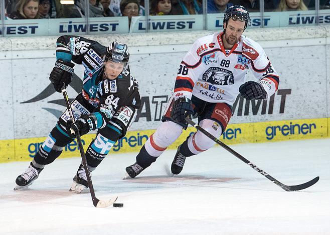 Corey Locke (EHC Liwest Black Wings Linz) und Tomas Kudelka (KHL Medvescak Zagreb)  EHC Liwest Black Wings Linz vs KHL Medvescak Zagreb, 1. Viertelfinale