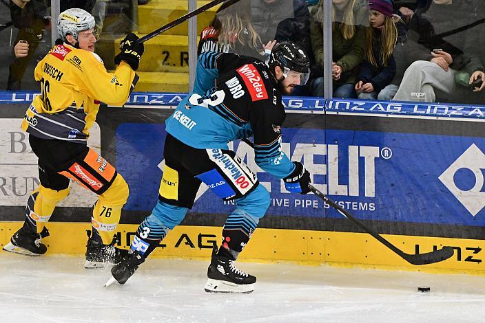 Greg Moro (Steinbach Black Wings Linz), Sam Antonitsch (Vienna Capitals) 48. Runde ICE, Steinbach Black Wings Linz vs Vienna Capitals, Linz AG Eisarena 