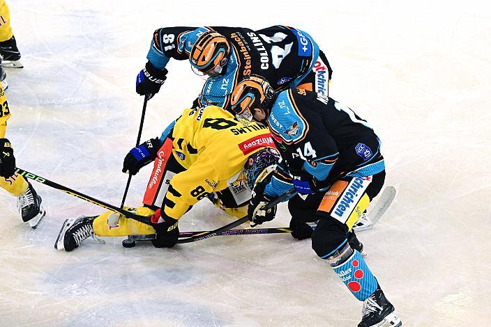 Jason Willms (spusu Vienna Capitals), Sean Collins (Steinbach Black Wings Linz),  Henrik Neubauer (Steinbach Black Wings Linz), Win2Day ICE Hockey League,  Steinbach Black Wings Linz vs Spusu Vienna Capitals,  Linz AG Eisarena 