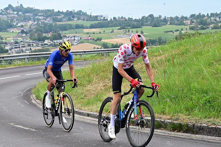 Im Bergtrikot Michael Hettegger (AUT, Öberösterreich), Gesamtsieger Elias Wändel (SWE, JEGG-Skil-DJR), 3. Etappe,  51. Int. Oberösterreich Junioren Rundfahrt, Bad Wimsbach - Strass im Attergau