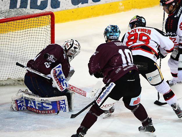 David LeNeveu, Tormann, Linz klaert vor Jan Lattner, Znaim , EHC Liwest Black Wings Linz vs HC Orli Znojmo