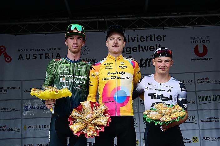 Podest: 2. Platz Richard Riska (SVK, Hrinkow Advarics), Sieger Colin Chris Stüssi (SUI, Team Vorarlberg), 3. Platz Jonas Holzknecht (AUT, Tirol KTM Cycling Team),  RCLA Herren Elite, U23, Road Cycling League Austria, Königswiesen