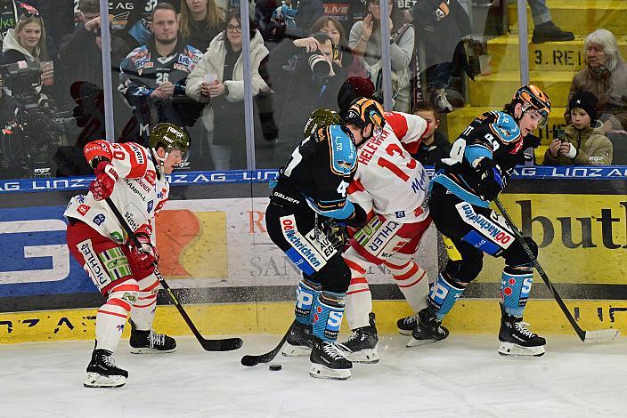 Peter Spornberger (HCB Suedtirol Alperia), Logan Roe (Steinbach Black Wings Linz), Graham Knott (Steinbach Black Wings Linz), Adam Helewka (HCB Suedtirol Alperia), Win2Day ICE Hockey League,  Steinbach Black Wings Linz vs HCB Suedtirol Alperia ,  Linz AG Eisarena 