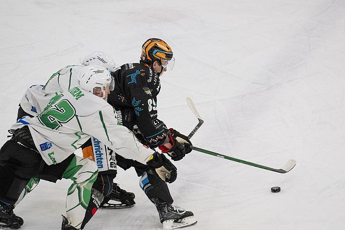 Jaka Sturm (HK SZ Olimpija), Michael Haga (Steinbach Black Wings Linz)  Steinbach Black Wings Linz vs HK SZ Olimpija, 30. Runde, Trikot Movember, ICE Hockey League, Steinbach Black Wings Linz, Linz AG Eisarena 