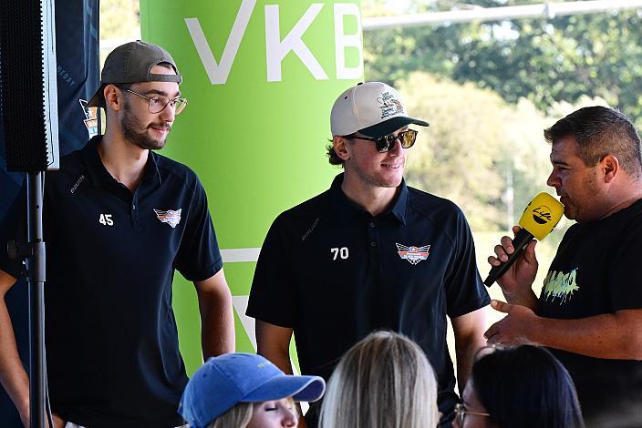 Tormann Martin Reder (Steinbach Black Wings Linz), Tormann Dylan Wells (Steinbach Black Wings Linz), Die Steinbach Black Wings Linz,  TeamPräsentation,  Steinbach Black Wings Linz