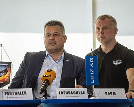 Praesident Ing. Peter Freunschlag und Head-Coach Robert Daum (EHC Liwest Black Wings Linz), EHC Liwest Black Wings Linz 