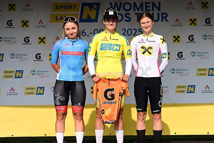 v.l. Elisa Winter (AUT, Wheel Divas Cycling Team), Im gelben Trikot, Eliska Kvasnickova (CZE, VIF Cycling Team), Zeitfahren Herzogenburg, Nadia Hartman (POL, MAT Atom Deweloper Wroclaw Junior),  3. Etappe Sportland NOE WOMEN Tour
