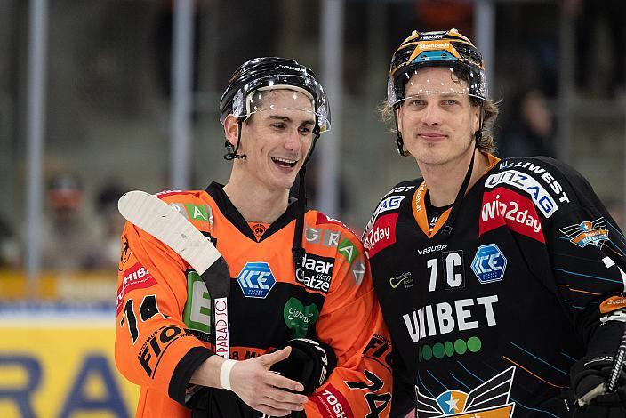 Brian Lebler (Steinbach Black Wings Linz), Daniel Oberkofler (Moser Medical Graz 99ers) Steinbach Black Wings Linz vs Moser Medical Graz 99ers, Pre-Play-Offs, 3. Runde ICE Hockey League, Steinbach Black Wings Linz, Linz AG Eisarena