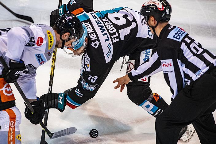 Im Bild: Stefan HÃ¤uÃŸle (Dornbirn Bulldogs), Justin Florek (EHC Liwest Black Wings Linz) Eishockey,  EHC Liwest Black Wings Linz vs Dornbirn Bulldogs