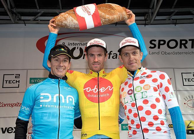 Siegerpodest v.l. 2. Lars Van der Haar (NED, Telenet Fidea Lions), Etappensieger Stephan Rabitsch (AUT, Team Felbermayr Simplon Wels), 3. Platz Riccardo Zoidl (AUT, Team Felbermayr Simplon Wels), 31. Etappe Linz - Pelmberg