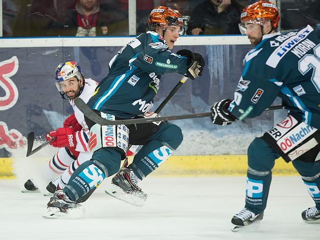 Brian Lebler, Linz und Brad Moran, Linz und Dominique Heinrich, Salzburg, EC Red Bull Salzburg vs EHC Liwest Black Wings Linz, Halbfinale, Semifinale, Play-Offs 