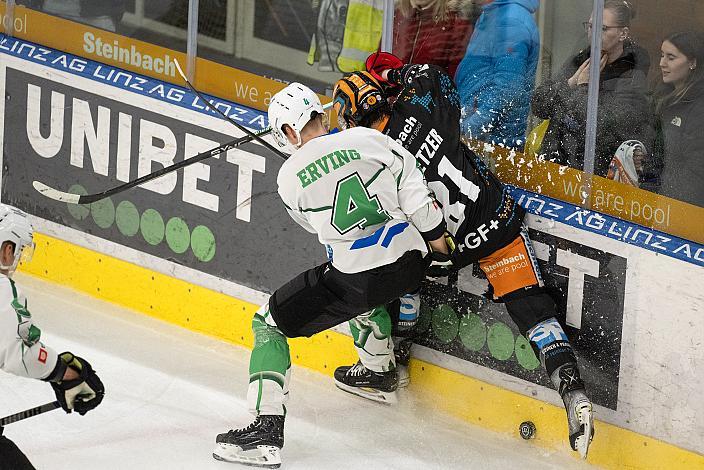Joona Verner Erving (HK SZ Olimpija), Ramon Schnetzer (Steinbach Black Wings Linz)  Steinbach Black Wings Linz vs HK SZ Olimpija, 30. Runde, Trikot Movember, ICE Hockey League, Steinbach Black Wings Linz, Linz AG Eisarena 