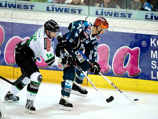 Daniel Oberkofler, Linz, Matej Hocevar (HDD TELEMACH Olimpija Ljubljana, 14) EHC Liwest Black Wings Linz vs HDD Telemach Olimpija Ljubljana