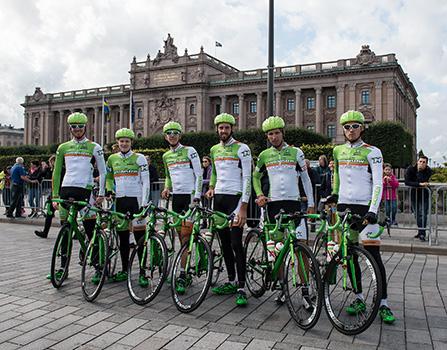 v.l. Andreas Hofer, Dominik Hrinkow, Josef Benteseder, Andreas Graf, Clemens Fankhauser, Alexander Meier, Team Hrinkow Adverics Cycleang in Stockholm.