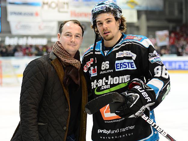 Spieler des Abends Martin Mairitsch  (Liwest Black Wings Linz) und (EC KAC), EHC Liwest Black Wings Linz vs EC KAC, Play-Offs, Semifinale 