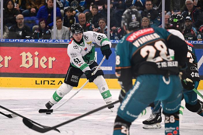 Joshua Darren Lawrence (Olimpija Ljubljana), Tormann Dylan Wells (Steinbach Black Wings Linz) Philipp Wimmer (Steinbach Black Wings Linz) 3. Runde ICE, Steinbach Black Wings Linz vs Olimpija Ljubljana, Linz AG Eisarena 