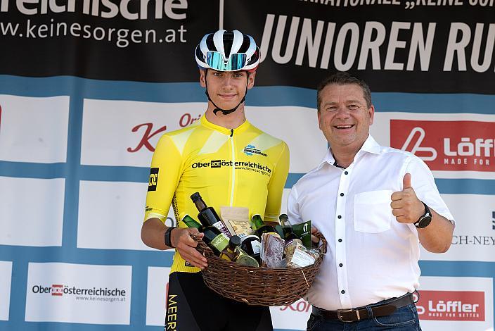 Im Führungstrikot  Jens Verbrugghe (BEL, AVIA-Rudyco Cycling Team), BGM von Ansfelden Christian Partoll,  Int. "Keine Sorgen" Junioren Rundfahrt UCI Kat. 2.1 MJ