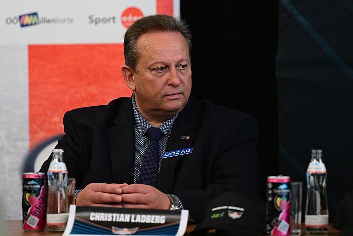 Präsident OÖ Eishockeyverband Christian Ladberg   Ligastart Pressekonferenz Steinbach Black Wings Linz , Linz AG Eisarena 