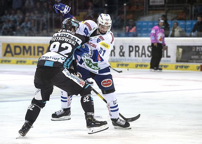 Troy Rutkowski (EHC Liwest Black Wings Linz), Patrick Spannring (EC Panaceo VSV),  EHC Liwest Black Wings Linz vs EC Panaceo VSV