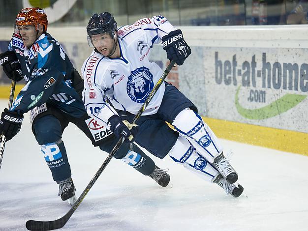 #8 Michael Mayr, Verteidiger, Linz, und #16 Mike Glumac, Zagreb, EHC Liwest Black Wings Linz vs KHL Medvescak Zagreb